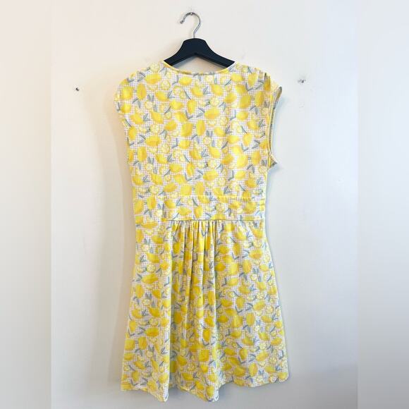 Lands end surplice lemon printer knit dress faux wrap summer sleeveless bright L - Picture 6 of 8